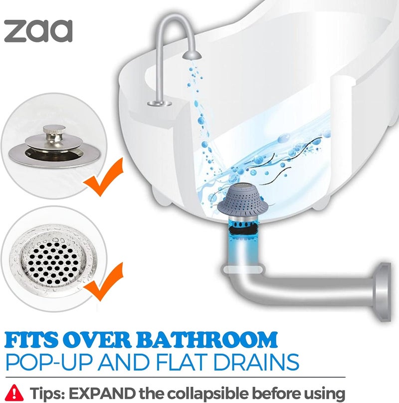 zaa Bathtub Drain Hair Catcher, Premium Silicone Collapsible One Pack Drain Protector for Pop-Up and Regular Drains of Shower, Bathtub, Tub, Bathroom, Sink, Light Blue - Image 3